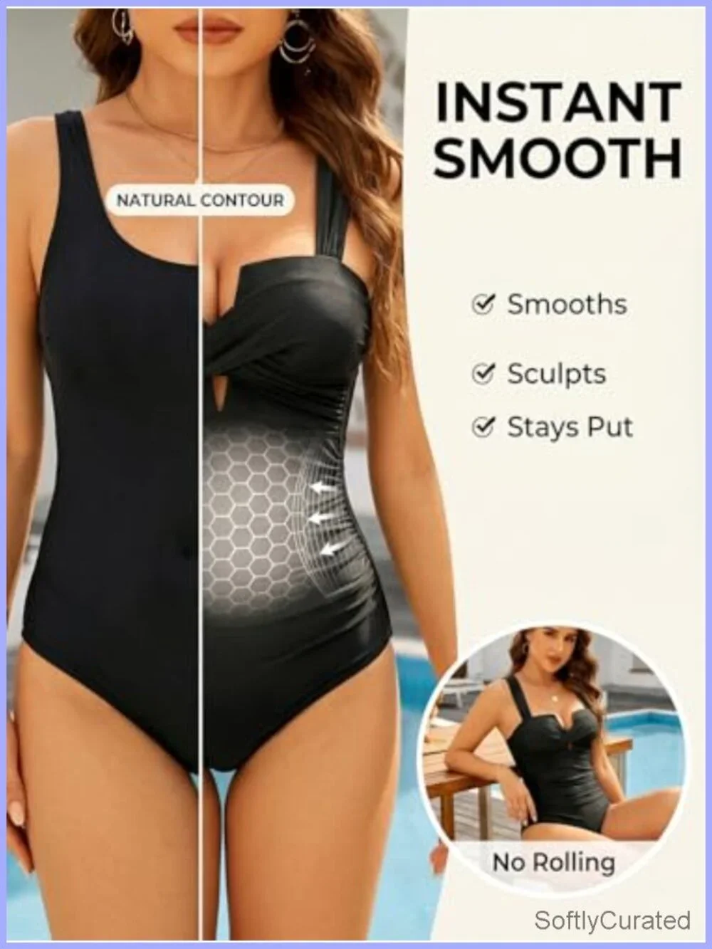 Tummy Control One Piece Swimsuit with Push Up Bra Twist Front Cutout Slimming